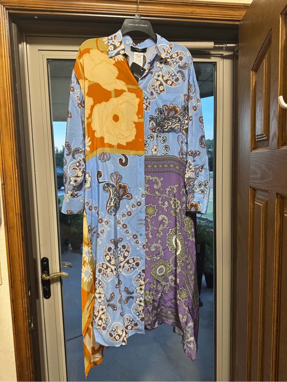 Maxmara Patchwork Paisley & Floral Maxi Dress in Light Blue, Purple & Orange